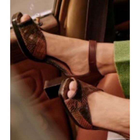 Sezane Shoes - Sezane Leather Patchwork Heeled Sandals Size 38